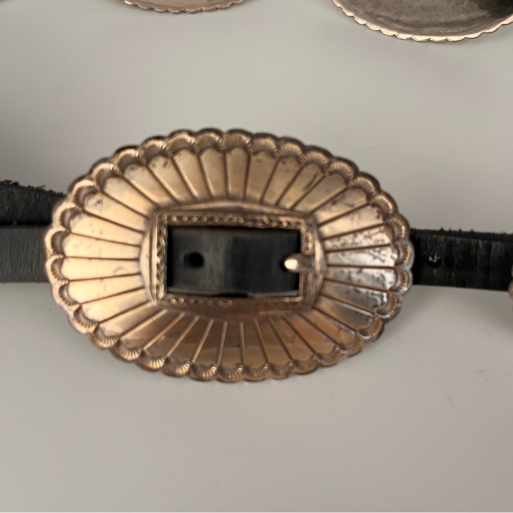 Southwest Slide Black Silver Concho 2"H x 3"W Belt Adjustable Leather S 30" - Picture 4 of 14